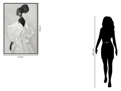 "Elegant Silhouette I" Hand-Painted With Rocks In Frame - White / Black / Rock