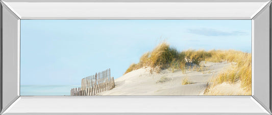 Beachscape L By James Mcloughlin - Mirror Framed Print Wall Art - Light Blue