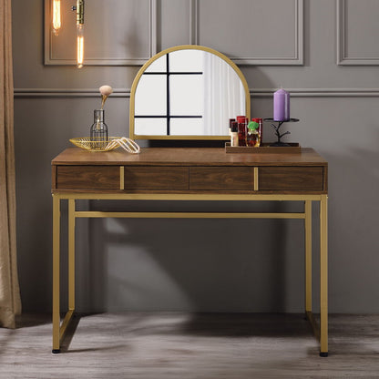 Coleen - 50" Vanity Desk With Mirror & Jewelry Tray - Walnut & Gold
