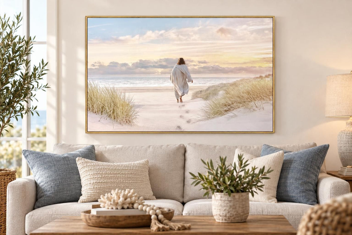 Footsteps Toward Light - 48 X 32 - High Gloss Canvas In Frame - Cream
