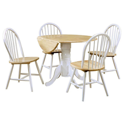 Allison - 5 Piece Round Drop Leaf Dining Table Set - White