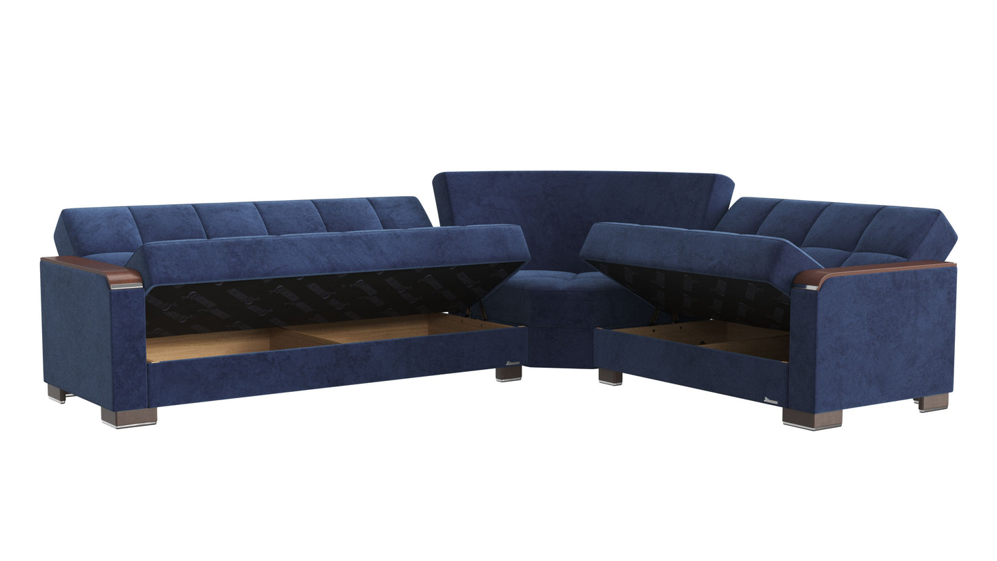 Ottomanson Armada X - Upholstered Convertible Wood Trimmed Sectional With Storage - Microfiber