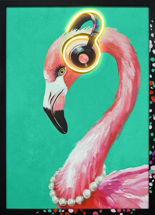 Groovy Flamingo Glow - 21" x 29" Framed Wall Art - Pink