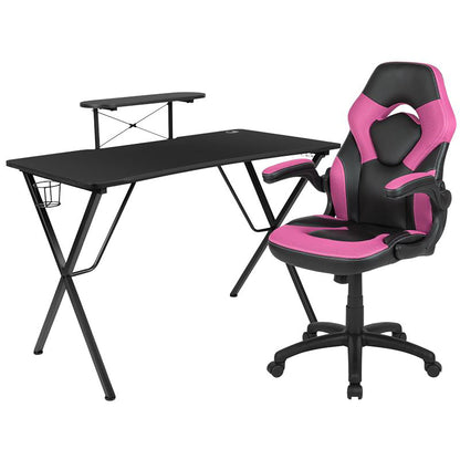 Flash Furniture - 2 Piece Racing Chair And Gaming Desk Set - Black / Pink
