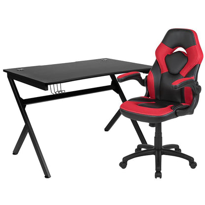Flash Furniture - 2 Piece Racing Style Gaming Chair And Desk Set - Black / Red