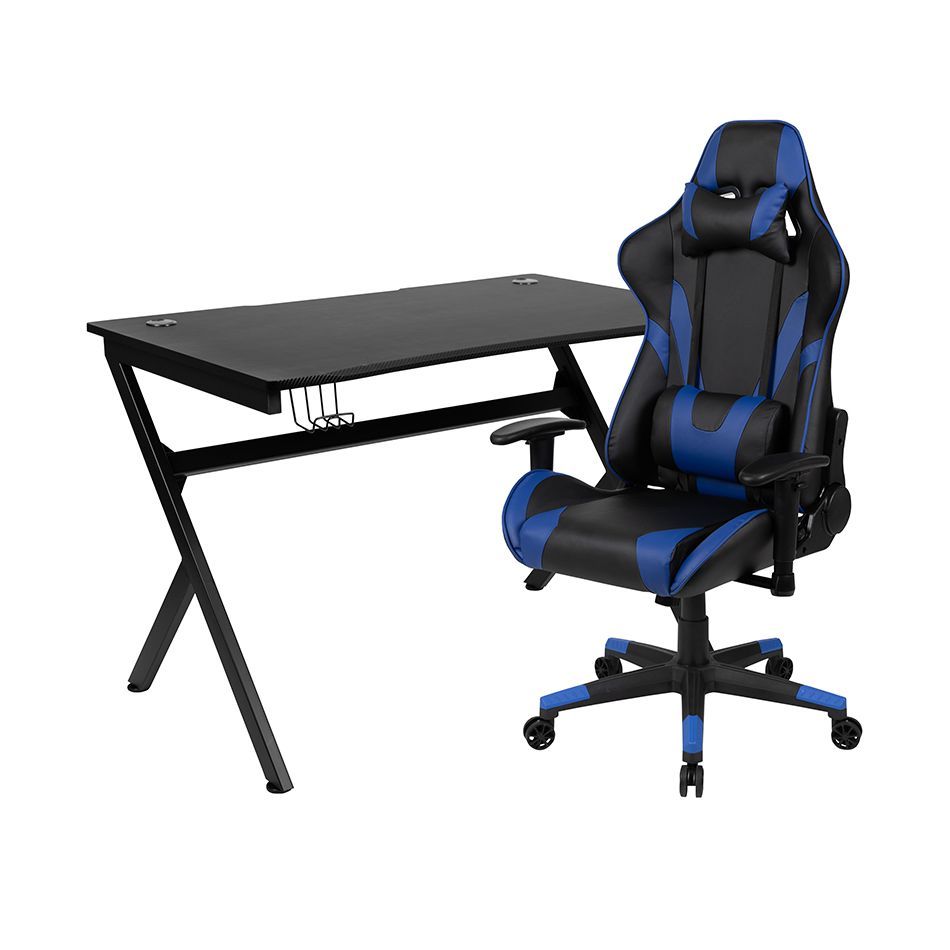 Flash Furniture - 2 Piece Ergonomic Racing Style Gaming - Blue / Black