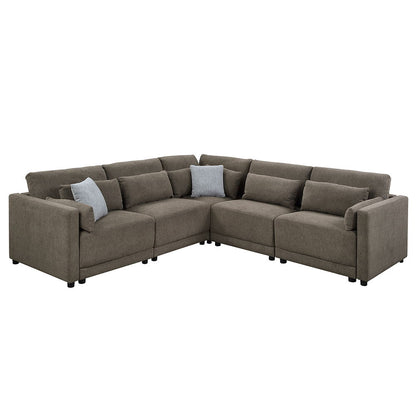 Rylie - Modular Wedge With 3 Pillows - Brown Linen