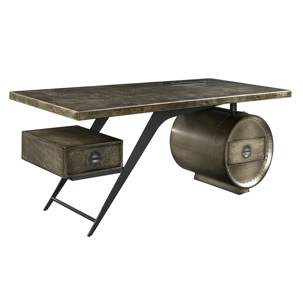 Brancaster - Executive Writing Desk With USB - Bronze Aluminum