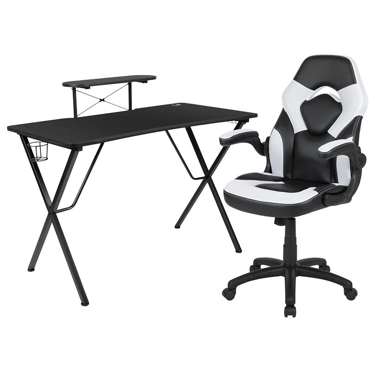 Flash Furniture - 2 Piece Racing Chair And Gaming Desk Set - Black / White