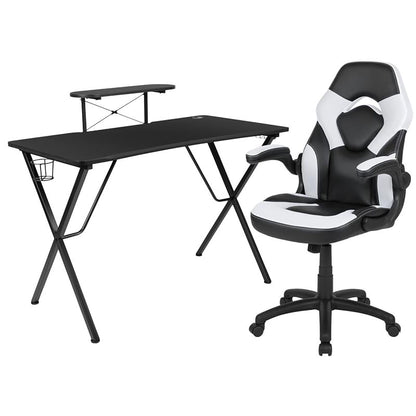 Flash Furniture - 2 Piece Racing Chair And Gaming Desk Set - Black / White