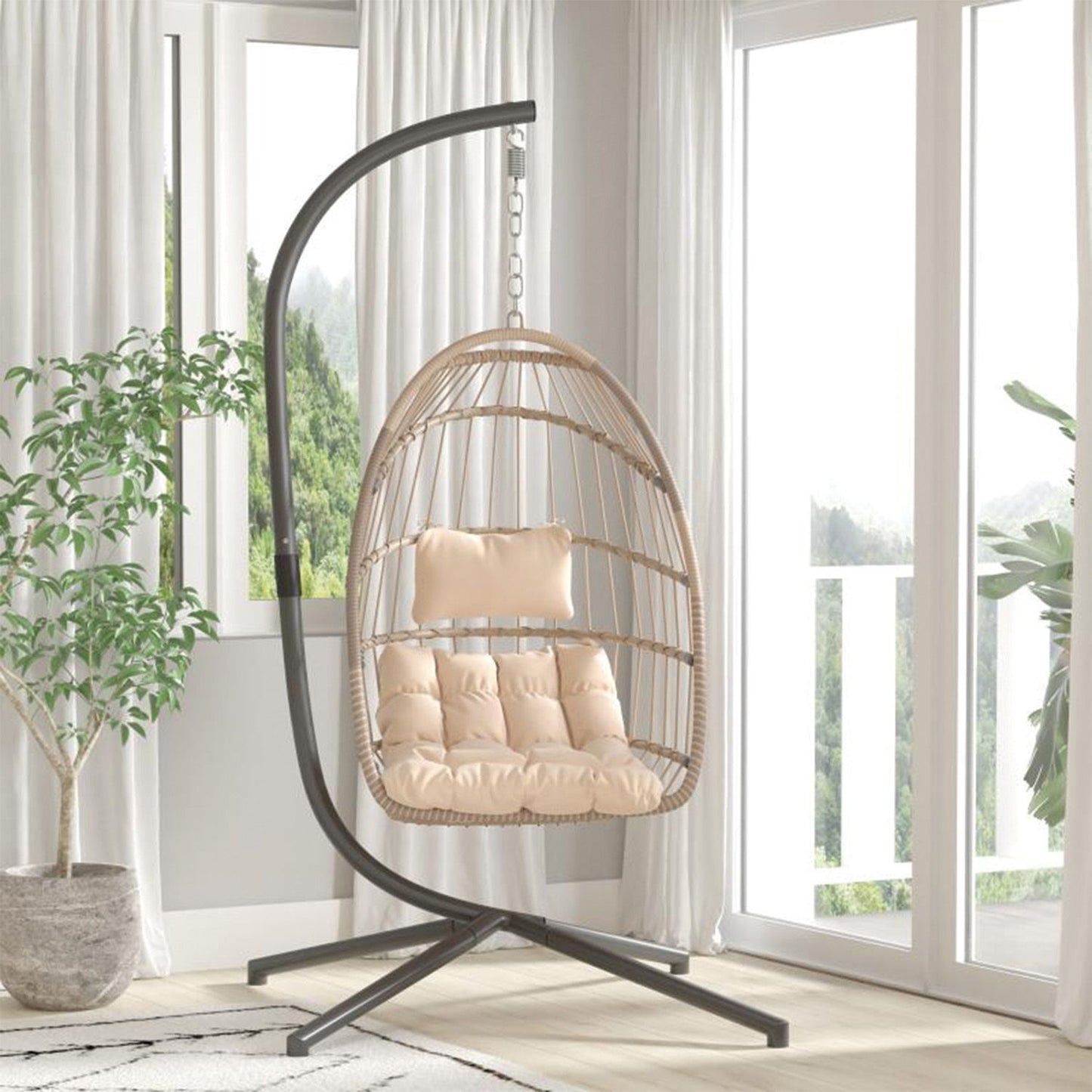 Flash Furniture - Hanging Patio Egg Chair - Beige
