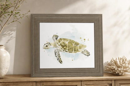 22x26 Watercolor Sea Turtle Study II By June Erica Vess - Beige