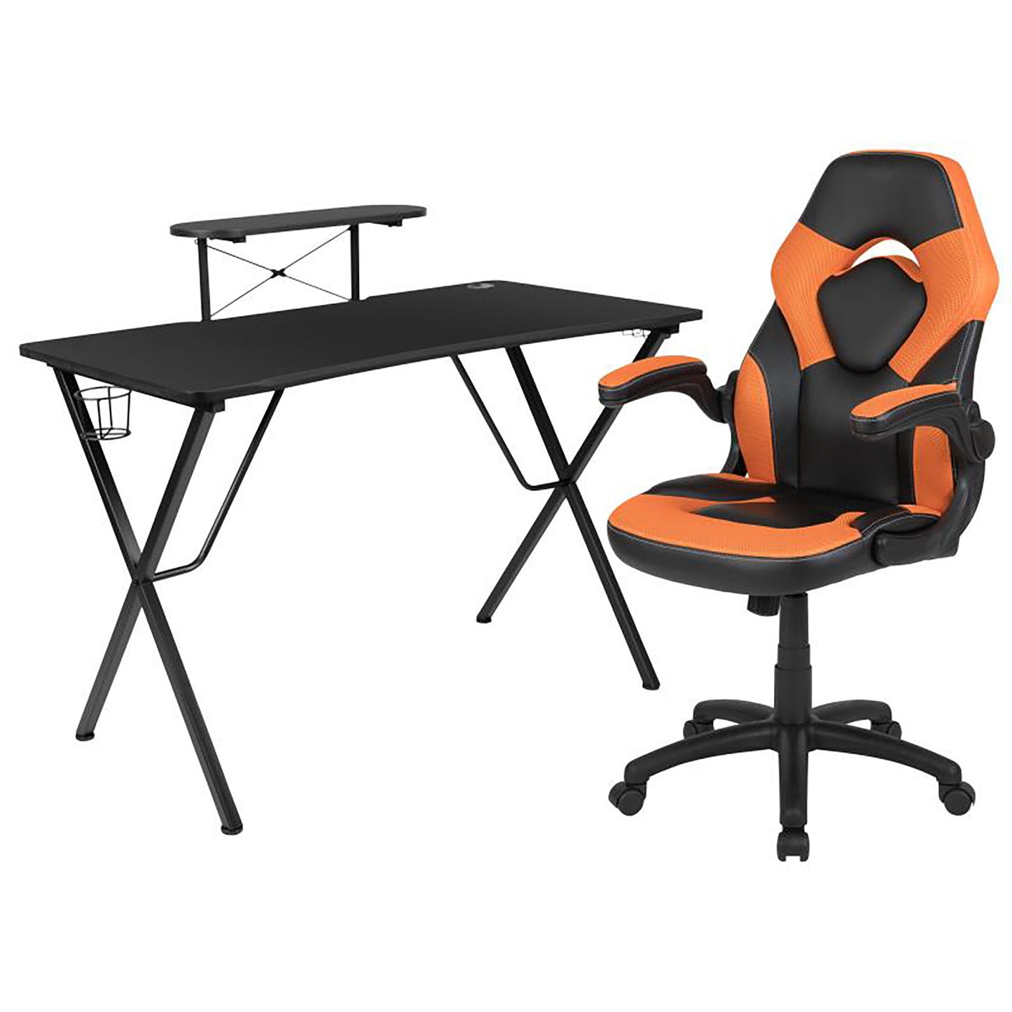 Flash Furniture - 2 Piece Racing Chair And Gaming Desk Set - Black / Orange