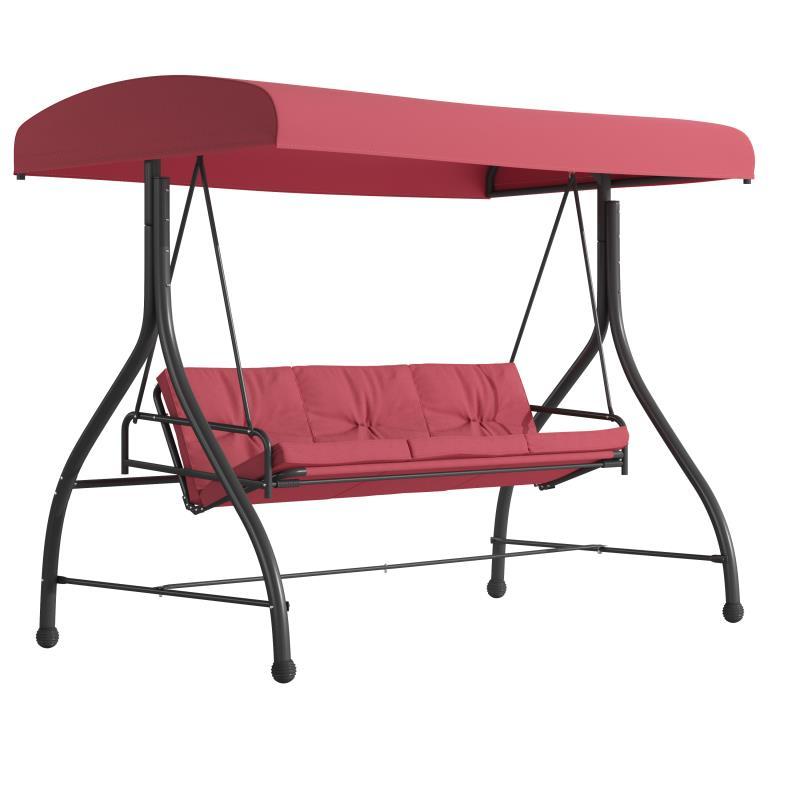 Flash Furniture - 3 Seat Patio Swing With Cushions - Red