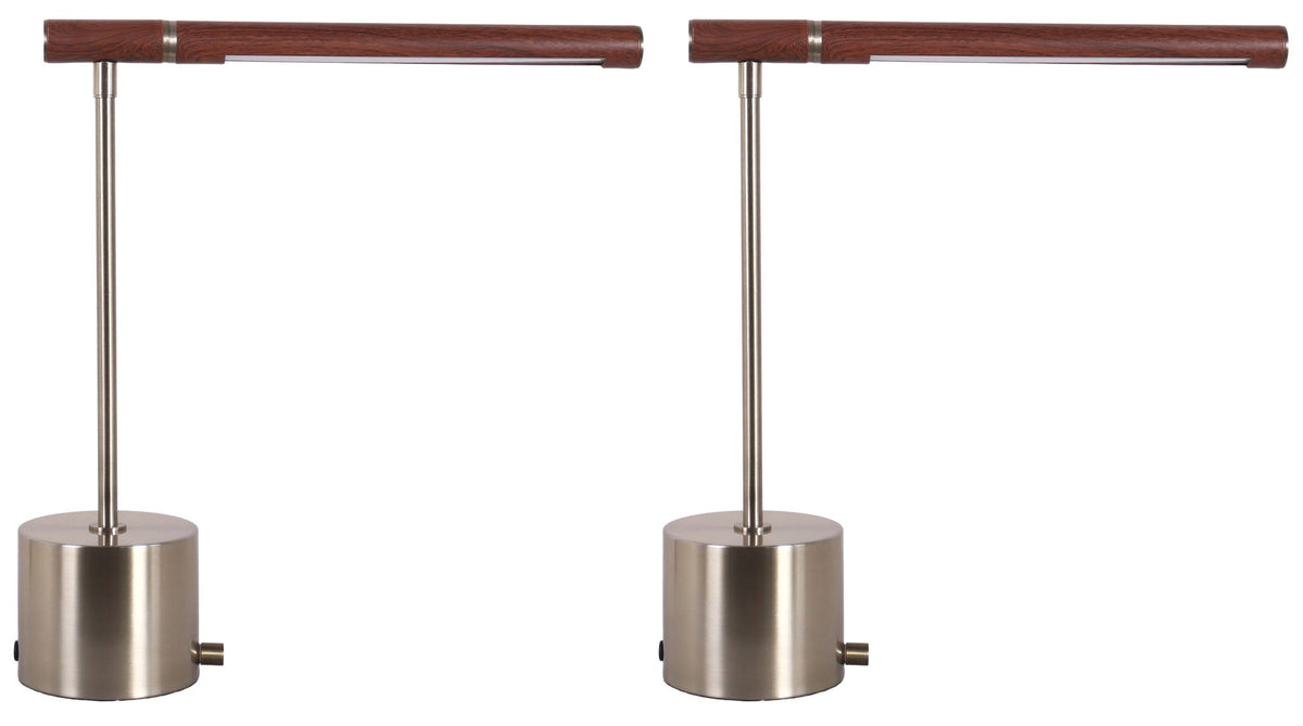 Walnut Horizon - 17 X 15 - Usb-C Charging, Metal Accent Lamp (Set of 2) - Antique Brass