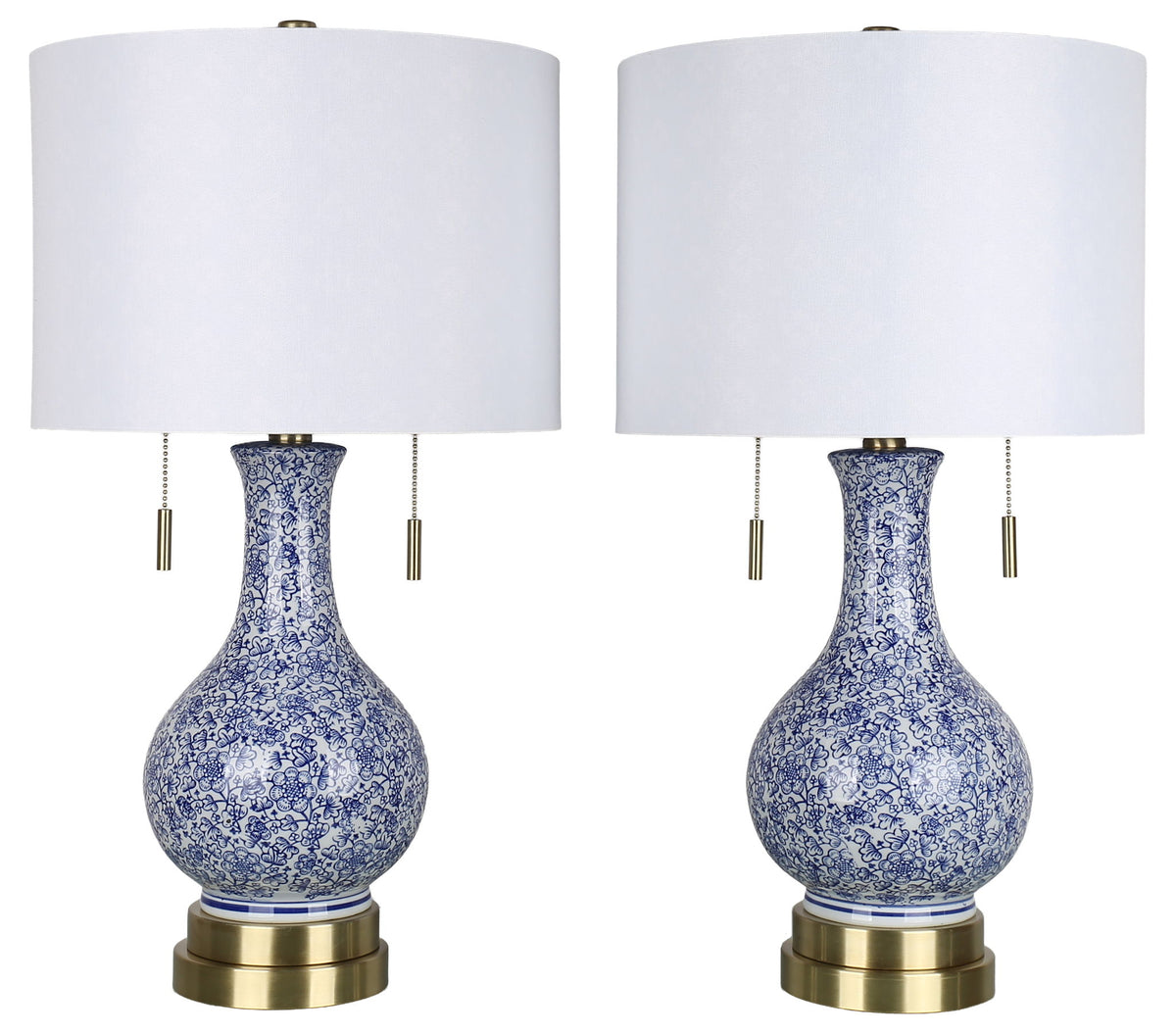 Cobalt Garden - 25 X 14 - Ceramic Table Lamp (Set of 2) - Cobalt Blue Floral Chinoiserie