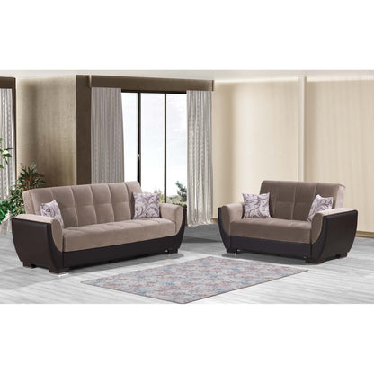 Ottomanson Armada Air - Upholstered Convertible Sofabed With Storage - Beige/Brown PU Chenille