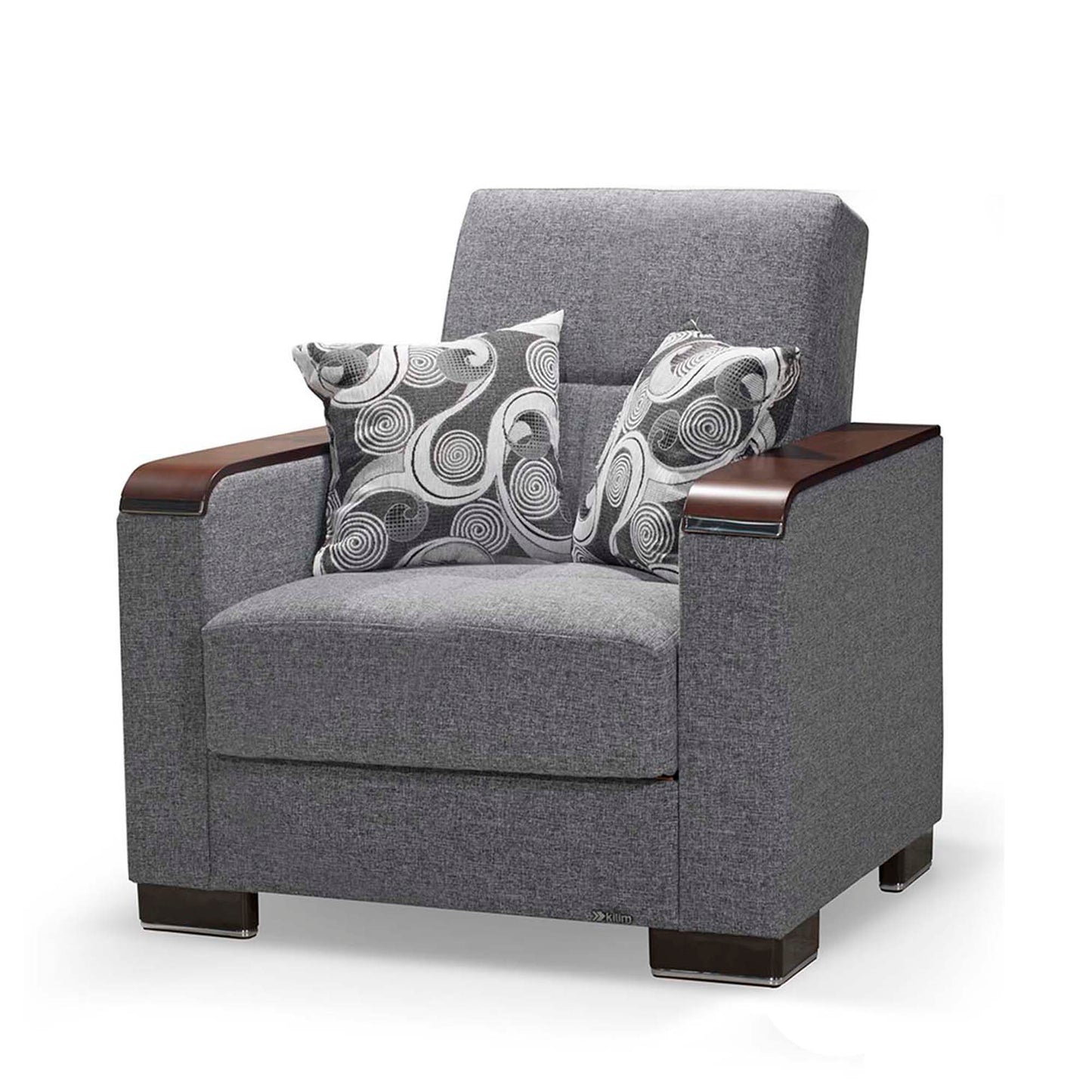 Ottomanson Armada X - Upholstered Convertible Wood Trimmed Armchair With Storage - Polyester