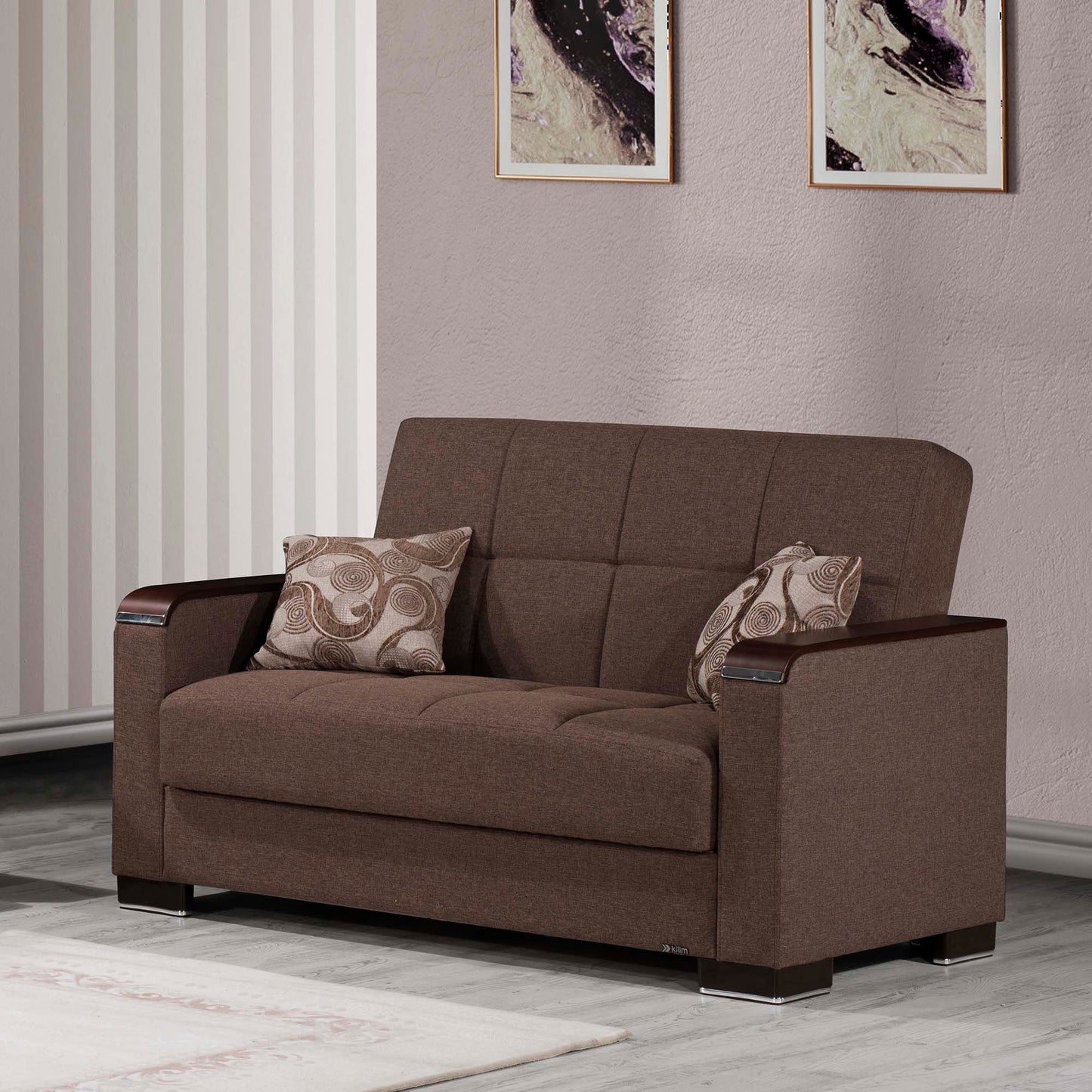 Ottomanson Armada X - Upholstered Convertible Wood Trimmed Loveseat With Storage - Polyester