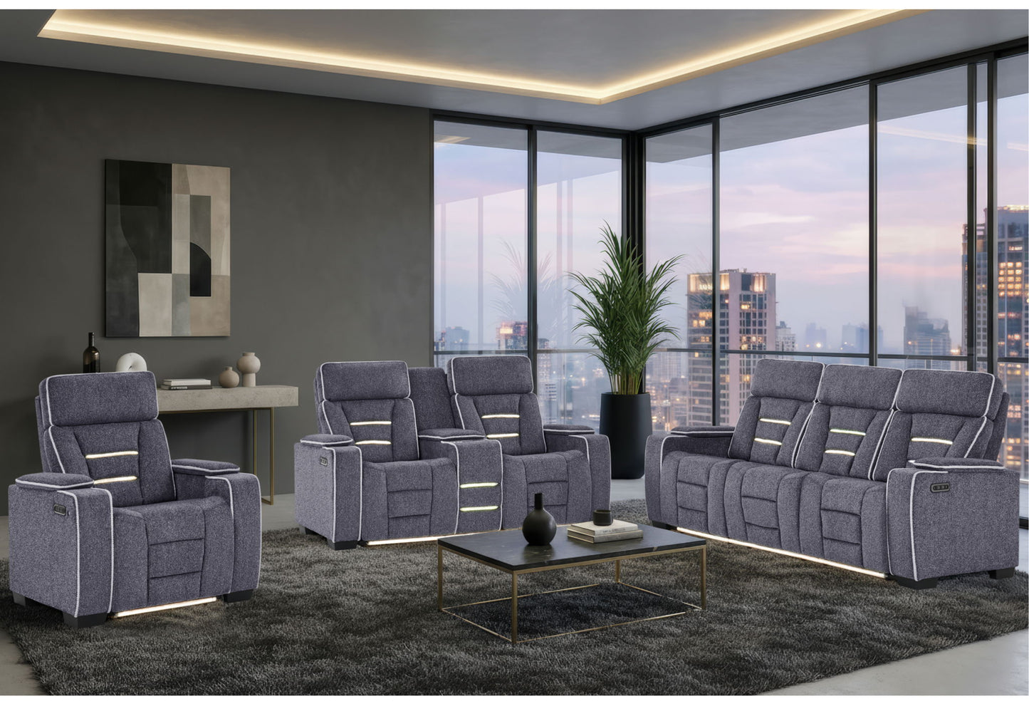 U1895 - P2 Recliner With IS And LED - Dark Gray