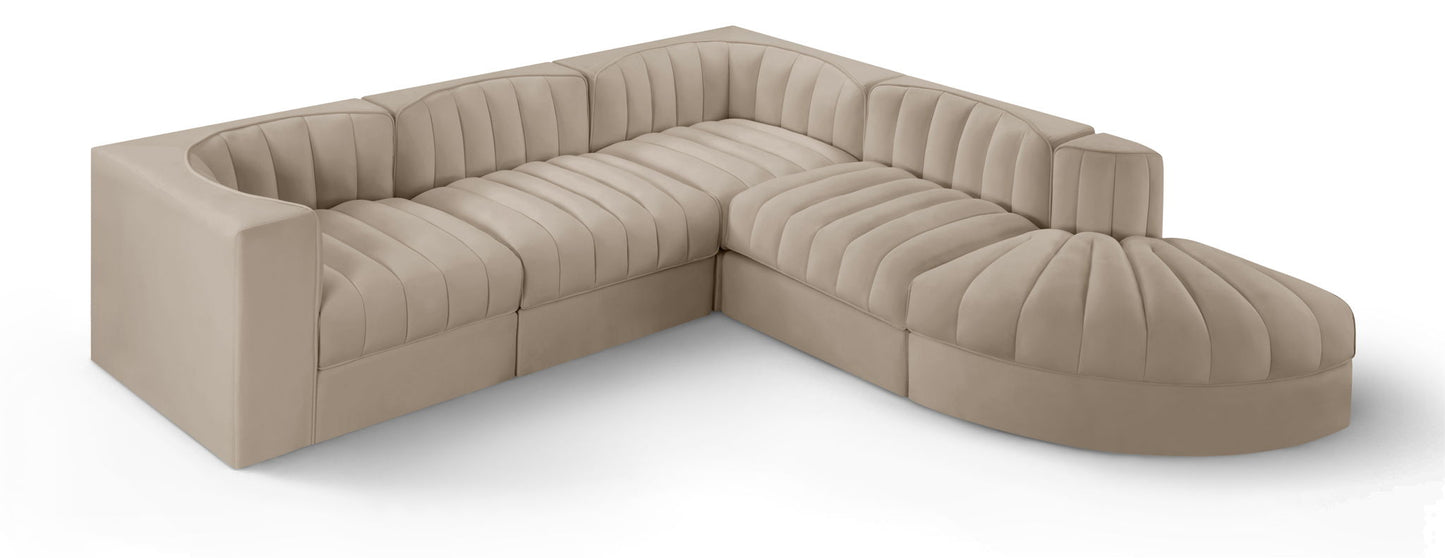 Rummi - Velvet Performance Fabric Upholstered 5 Piece Modular Sectional