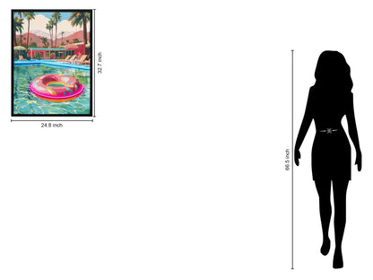 Poolside Escape Hand-Embellished LED Canvas In Frame - Green / Pink
