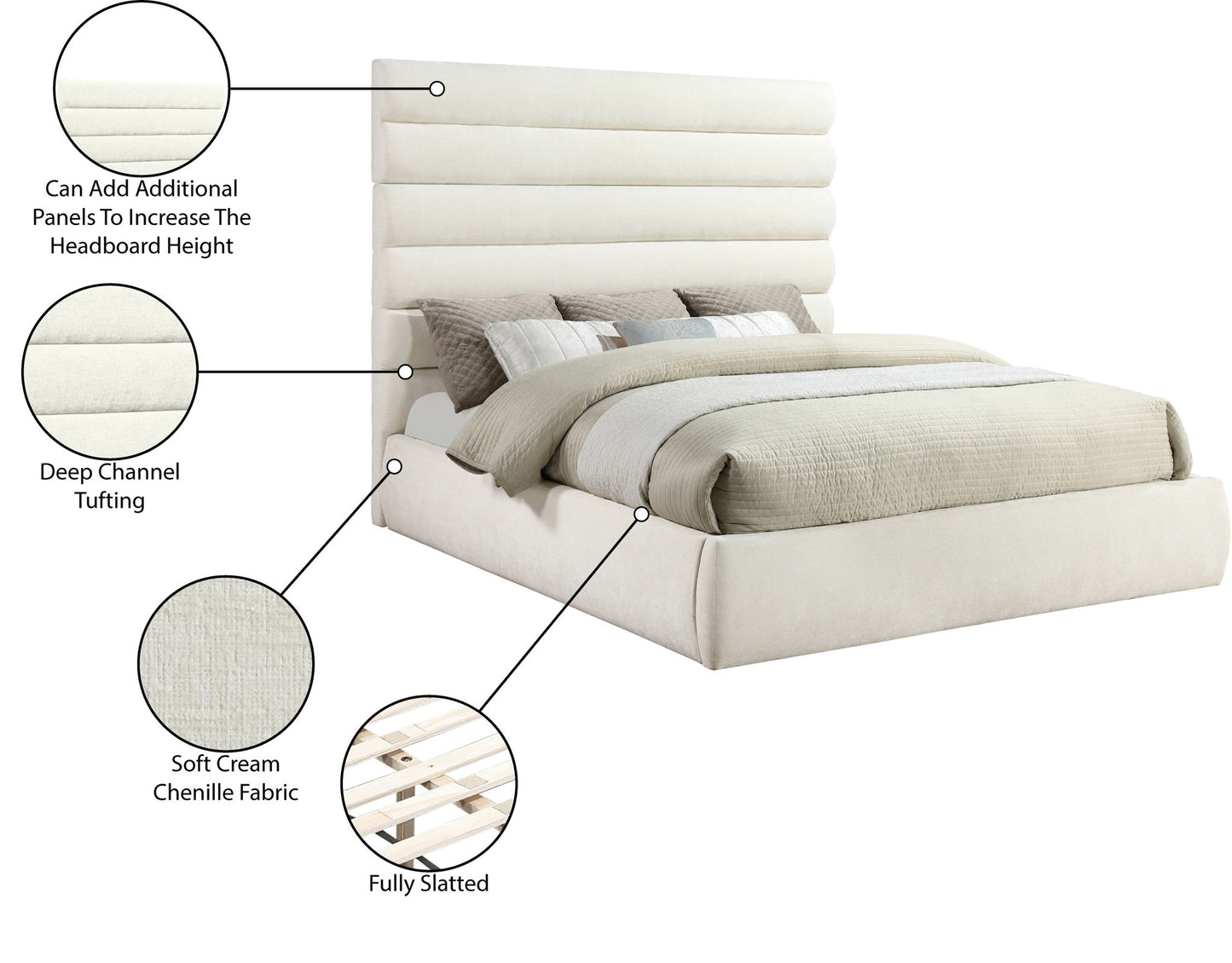 Adam - Chenille Fabric Bed With 70.5" Headboard