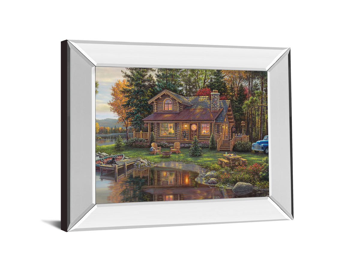 Mirrored Frame Peace Like A River Cabin By Kim Norlien - Green