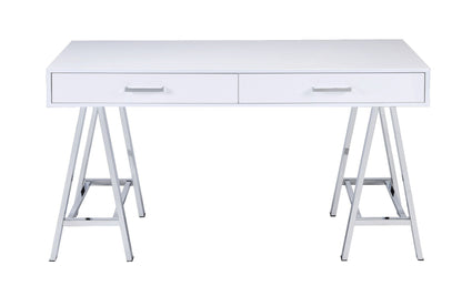 Coleen - Writing Desk With USB - White High Gloss & Chrome