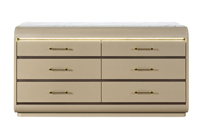 Genesis - 5 Piece Queen Bedroom Set (Bed, Dresser & Mirror, Nightstand, Chest) - Gold