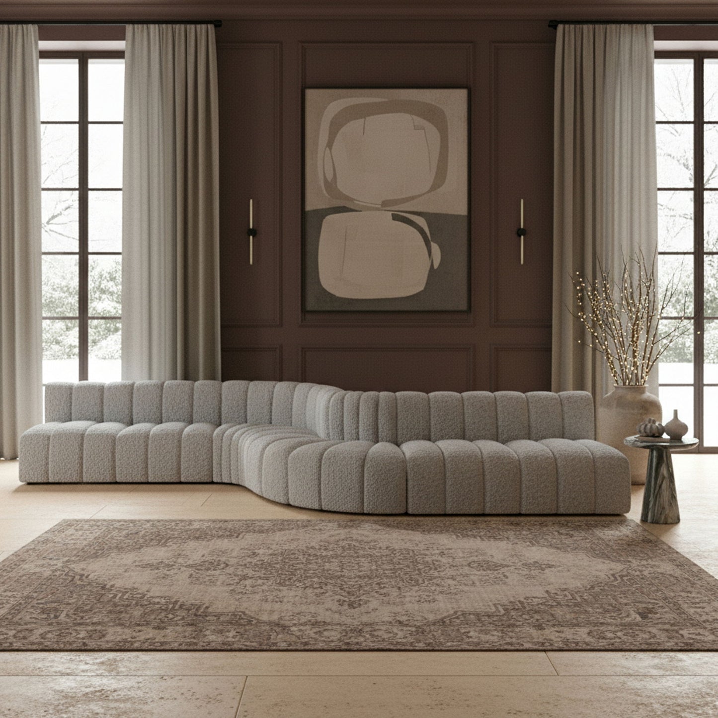 Arc - Boucle Fabric 8 Piece Curved Modular Sofa