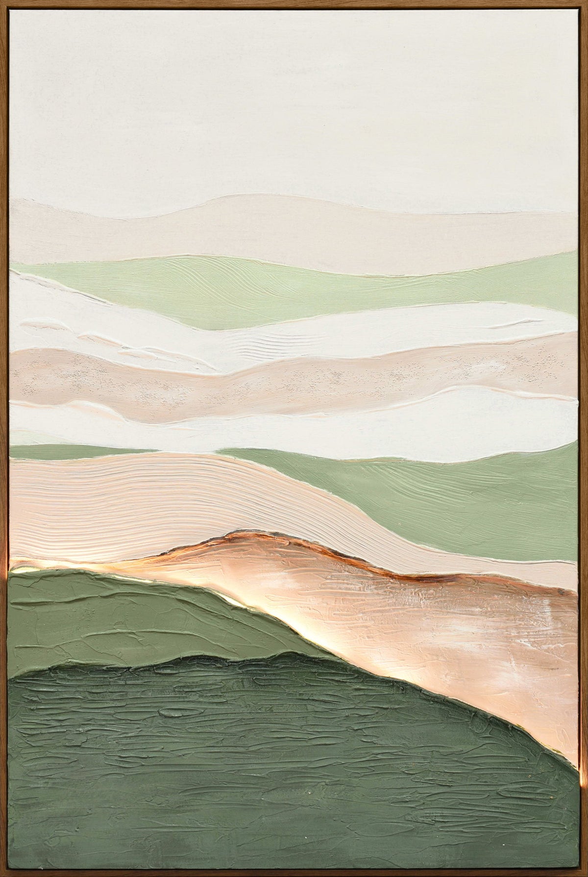 Sage Ridge Glow II - 32 X 47 - Hand-Painted Neon Canvas In Frame - Green, Cream