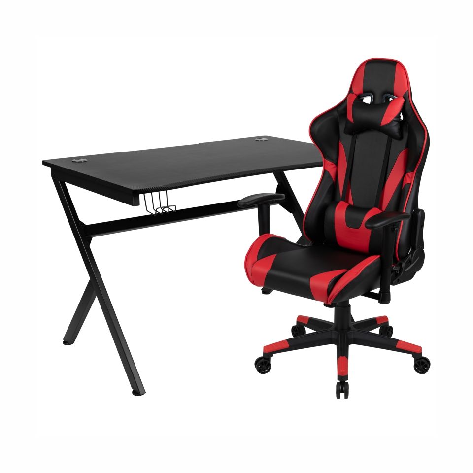 Flash Furniture - 2 Piece Ergonomic Racing Style Gaming - Red