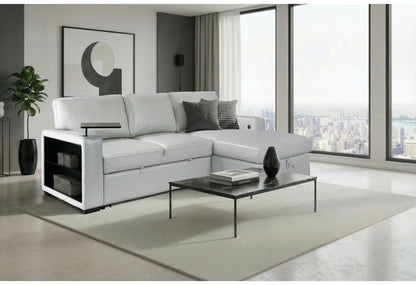 U0212 - Pull Out Sofa Bed With 1 Table Tray, 1 USB, And Storage Chaise - Silver