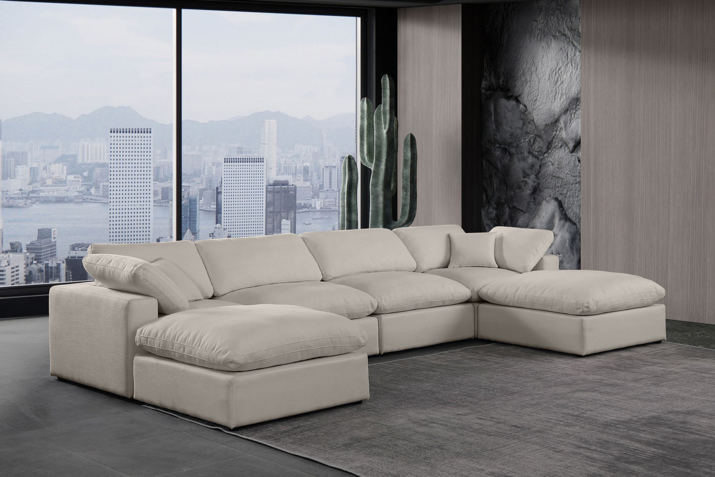 Comfy - 6 Piece Linen Modular Double Chaise Sectional