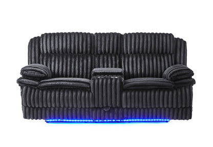U8686 - Power Reclining Sofa With LED & Power Console Reclining Loveseat With LED - Black