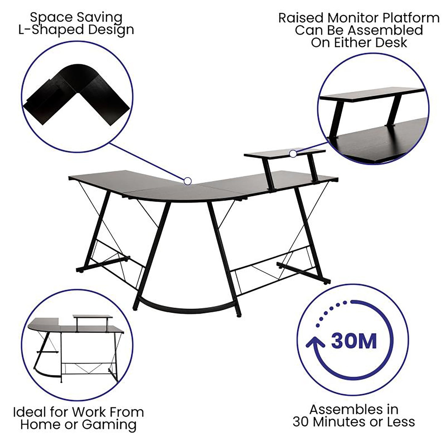 Flash Furniture - L-Shaped Computer Gaming Desk - Black