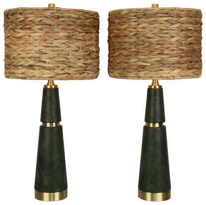 Olive Copse - 28 X 13 - Metal Table Lamp (Set of 2) - Dark Olive Green, Soft Gold