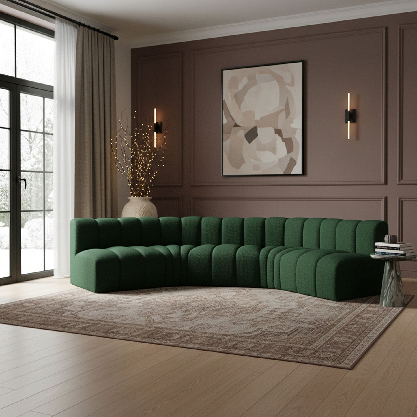 Arc - Boucle Fabric 5 Piece U-Shaped Modular Sofa