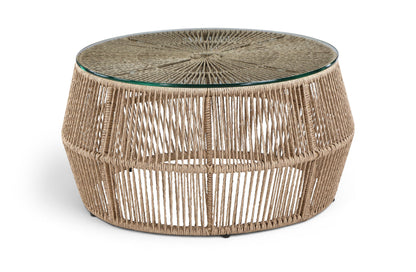 Coastline - Tempered Glass Top And Wicker Outdoor Patio Coffee Table - Natural | Natural