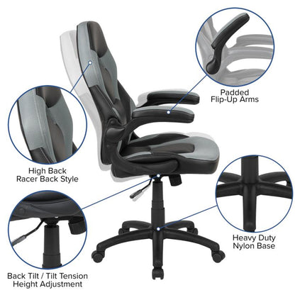 Flash Furniture - 2 Piece Ergonomic Racing Style Gaming - Gray / Black
