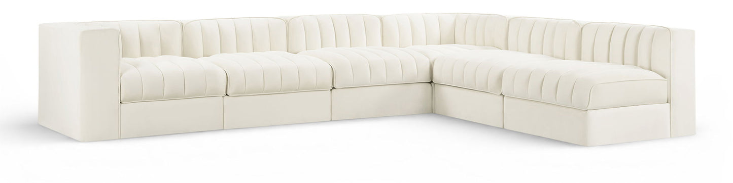 Rummi - Velvet Performance Fabric Upholstered 6 Piece Modular Sectional (With 3 Corner Chairs)