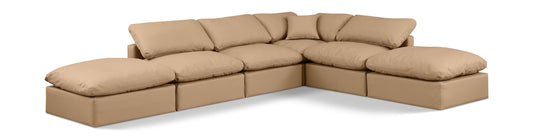 Indulge - Faux Leather 6 Piece Modular Armless Sectional - Tan