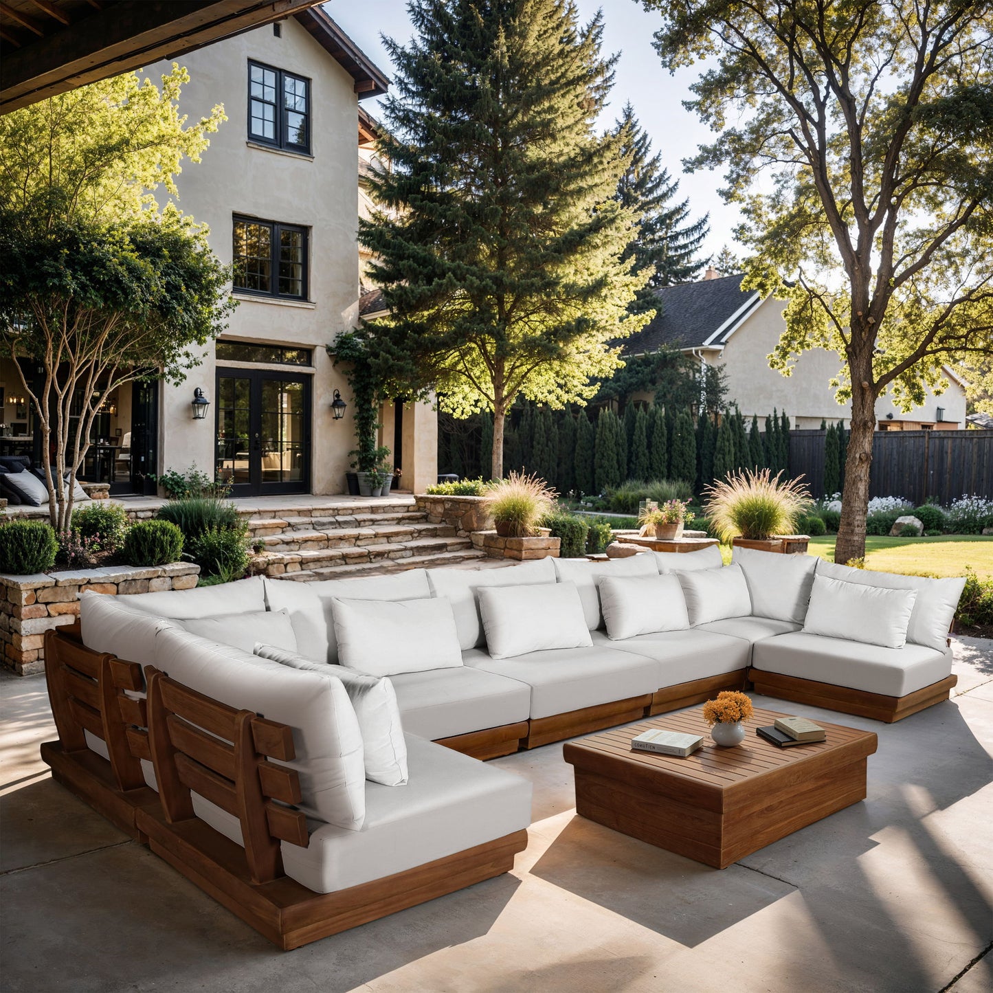 Mirella - 7 Piece Water Resistant Fabric Upholstered Outdoor Patio Modular Sectional