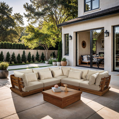 Mirella - 5 Piece Water Resistant Fabric Upholstered Outdoor Patio Modular Sectional