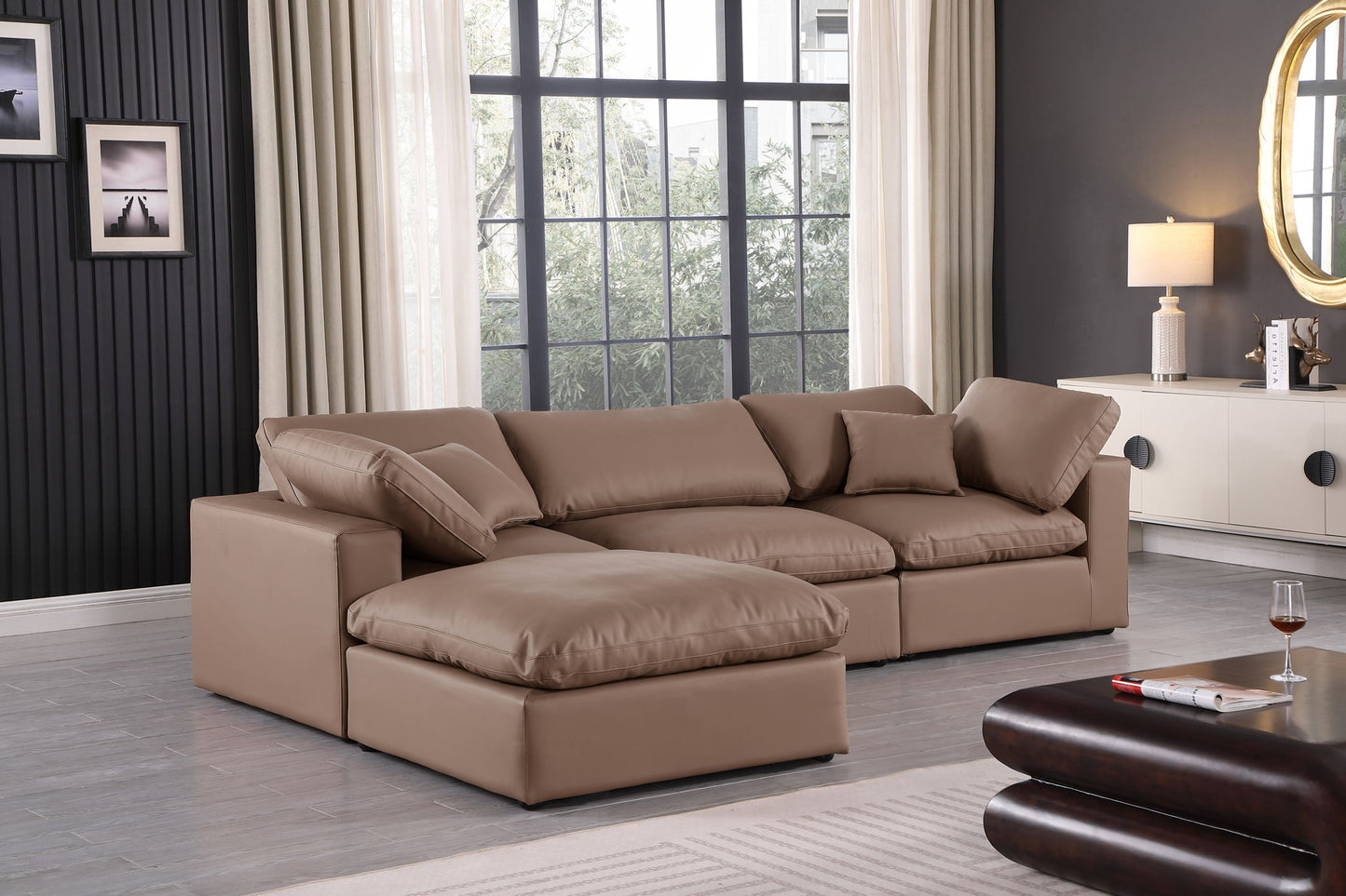 Comfy - 4 Piece Faux Leather Modular Sectional With Chaise