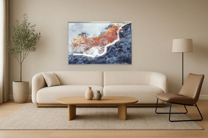 "Ethereal Glow" Hand-Embellished LED In Frame - Silver / Orange / Blue