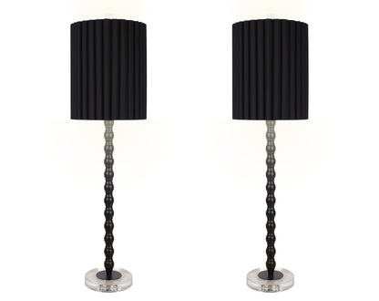 "Obsidian Elegance" Metal Buffet Lamp (Set of 2) - Black / Clear Crystal