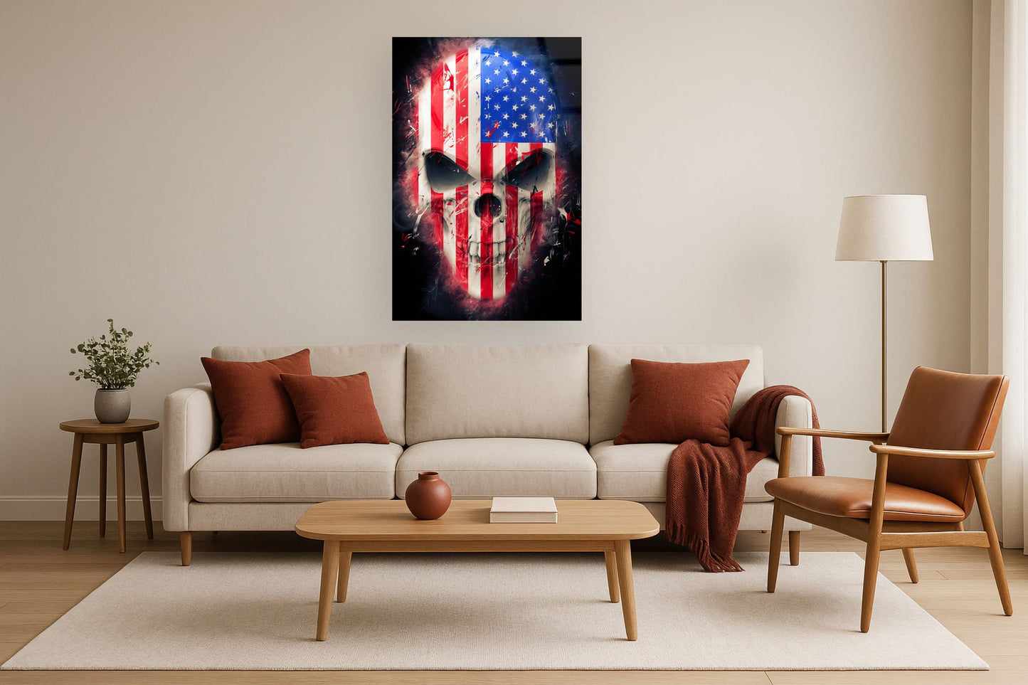 Tempered Glass With Foil - American Skull - Red