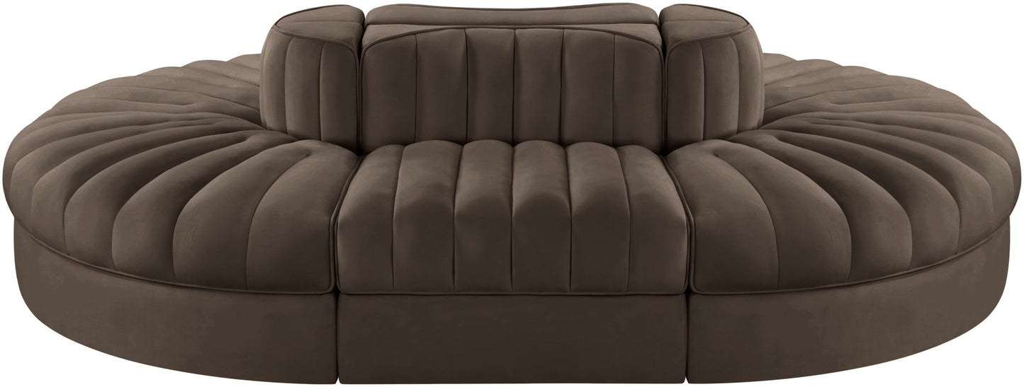 Rummi - Oval Velvet Performance Fabric Upholstered 6 Piece Modular Sectional